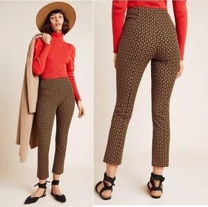 Anthropologie The Essential Slim Trouser Pant in Brown Motif